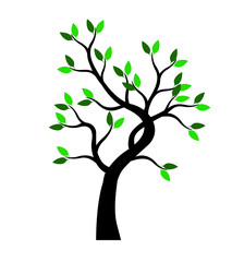 Vector Tree with green Leaves on white background.