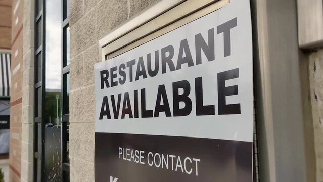 Real Estate RESTAURANT AVAILABLE Sign Outside Vacant Commercial Space, 4K