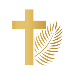 Fototapeta golden palm leaf and cross, christian Palm Sunday symbol- vector illustration obraz