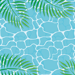 palm leaves and wavy swimming pool - vector illustration - obrazy, fototapety, plakaty