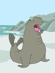 Cartoon Elephant Seal on the beach