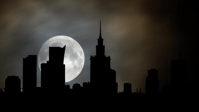 Poland, Warsaw: Time Lapse by Night with Full Moon, East Europe