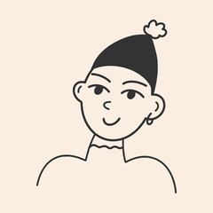 Vector illustration of a man in a winter hat. Black and white icon. Flat design, cartoon, vector illustration. All elements are isolated.