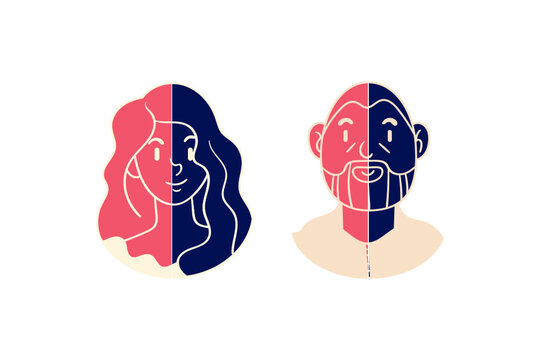 Duality Woman Man Face Vector Concept