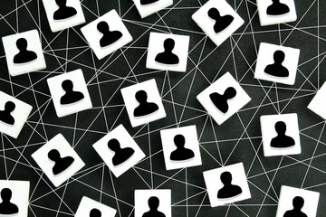 white squares with icons of people with the concept of network marketing system, social networks or Relationships