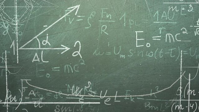 Mathematical formula and elements on blackboard, motion school and kids style background