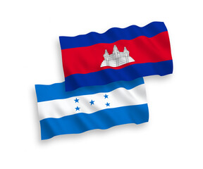 Flags of Kingdom of Cambodia and Honduras on a white background