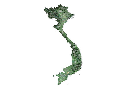 Isolated map of Vietnam with capital, national borders, important cities, rivers,lakes. Detailed map of Vietnam suitable for large size prints and digital editing.