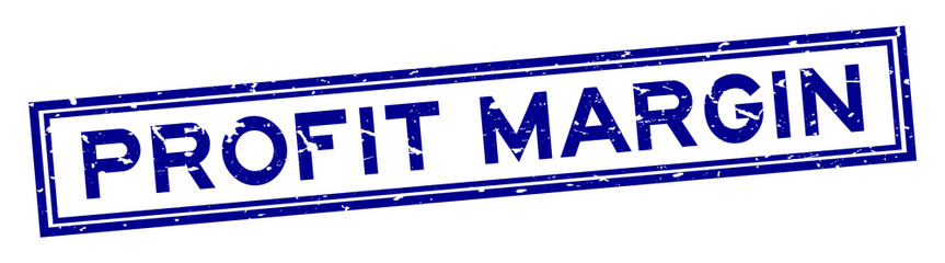 Grunge blue profit margin word sqaure rubber seal stamp on white background