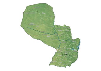 Isolated map of Paraguay with capital, national borders, important cities, rivers,lakes. Detailed map of Paraguay suitable for large size prints and digital editing.