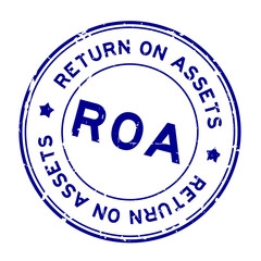Grunge blue ROA Return on assets word round rubber seal stamp on white background