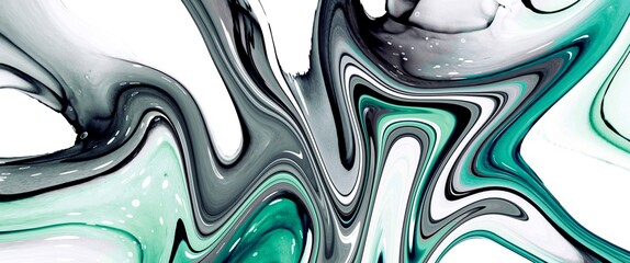 Green and teal alcohol ink background, black contrast texture, marble texture with monochrome modern design, curved soft shapes, hand drawn painted art, original unique design wallpaper for print