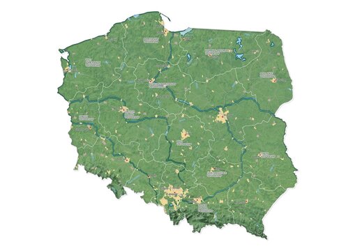 Fototapeta Isolated map of Poland with capital, national borders, important cities, rivers,lakes. Detailed map of Poland suitable for large size prints and digital editing.