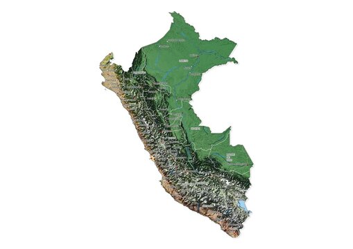Isolated map of Peru with capital, national borders, important cities, rivers,lakes. Detailed map of Peru suitable for large size prints and digital editing.