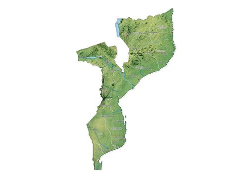 Isolated map of Mozambique with capital, national borders, important cities, rivers,lakes. Detailed map of Mozambique suitable for large size prints and digital editing.