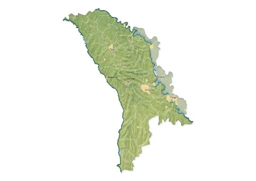 Isolated map of Moldova with capital, national borders, important cities, rivers,lakes. Detailed map of Moldova suitable for large size prints and digital editing.