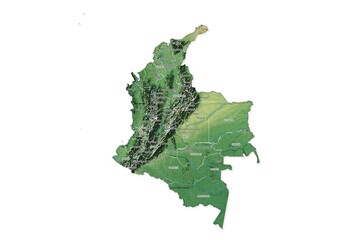 Isolated map of Colombia with capital, national borders, important cities, rivers,lakes. Detailed map of Colombia suitable for large size prints and digital editing. - obrazy, fototapety, plakaty