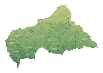 Isolated map of Central African Republic with capital, national borders, important cities, rivers,lakes. Detailed map of Central African Republic suitable for large size prints and digital editing.