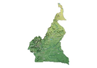 Isolated map of Cameroon with capital, national borders, important cities, rivers,lakes. Detailed map of Cameroon suitable for large size prints and digital editing.