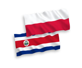 Flags of Republic of Costa Rica and Poland on a white background