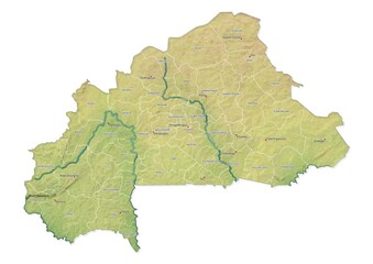 Isolated map of Burkina Faso with capital, national borders, important cities, rivers,lakes. Detailed map of Burkina Faso suitable for large size prints and digital editing.