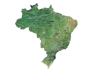 Isolated map of Brazil with capital, national borders, important cities, rivers,lakes. Detailed map of Brazil suitable for large size prints and digital editing.