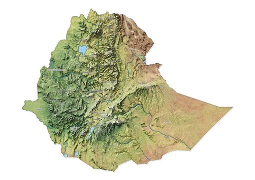 Isolated map of Ethiopia with capital, national borders, important cities, rivers,lakes. Detailed map of Ethiopia suitable for large size prints and digital editing.