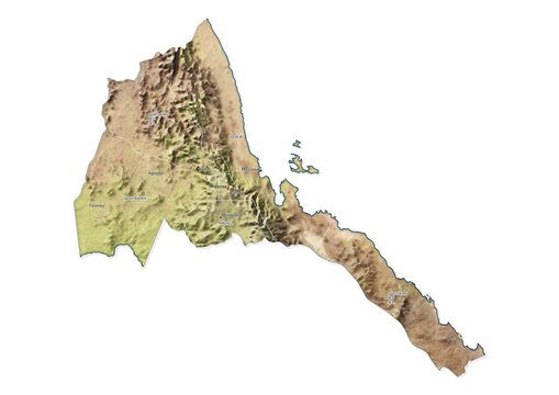 Isolated map of Eritrea with capital, national borders, important cities, rivers,lakes. Detailed map of Eritrea suitable for large size prints and digital editing.