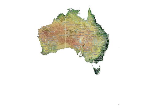 Isolated map of Australia with capital, national borders, important cities, rivers,lakes. Detailed map of Australia suitable for large size prints and digital editing.