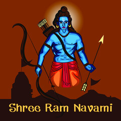Hindu God Lord Rama Birthday illustration. - obrazy, fototapety, plakaty