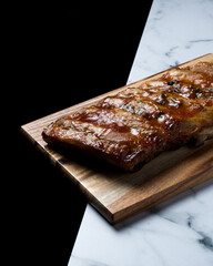 BBQ Ribs piece with olive oil, garlic powder and parsley