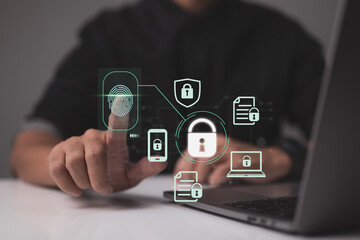 Fingerprint scanning and biometric authentication, cybersecurity and a fingerprint password, the future of technology and cybernetics, and more. Cybersecurity and protecting your data.