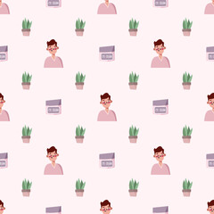 Seamless vector pattern with boy and skin care. 