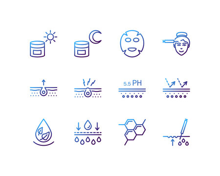 Skin care flat line icons set. Cosmetic product package. Simple flat vector illustration for store, web site or mobile app