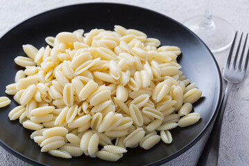 Freshly cooked gnocchi pasta close-up in a frying pan. Italian cooking