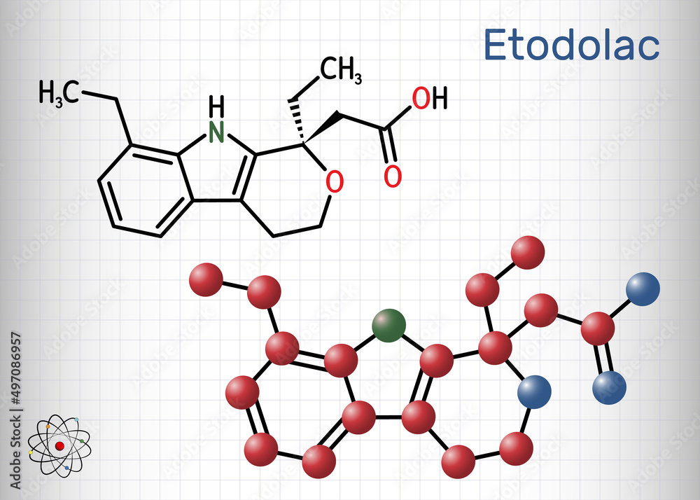 Canvas Prints etodolac molecule. it is nonsteroidal anti-inflammatory drug nsaid with analgesic and antipyretic pr