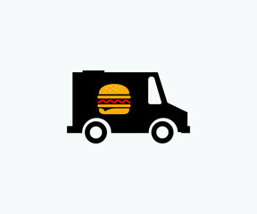 Food Truck icon. Food Truck with Burger icon isolated on white background.