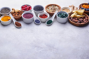 Various superfoods and healthy food supplement.
