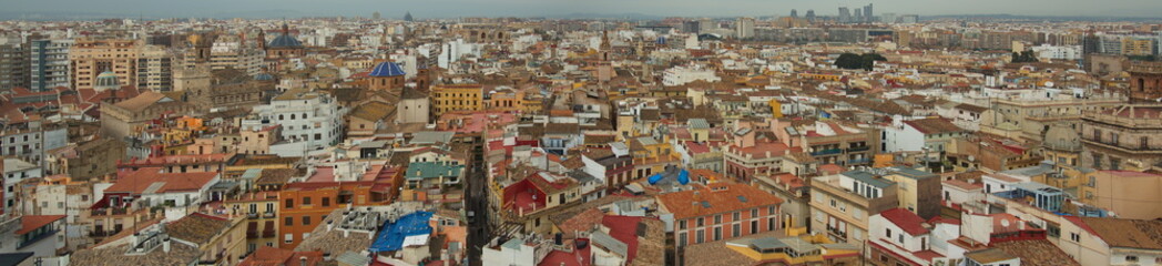 Fototapeta premium Panoramic view of old town of Valencia from the tower Miguelete of Valencia Cathedral,Spain,Europe 