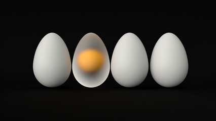 Eggs on black background. Easter eggs. 3d render illustration