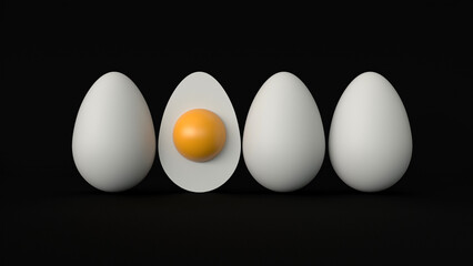 Easter eggs on black background. 3d render illustration