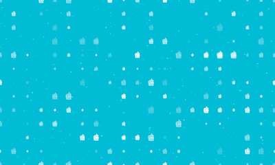Seamless background pattern of evenly spaced white juicer symbols of different sizes and opacity. Vector illustration on cyan background with stars