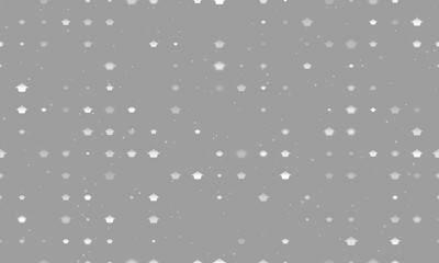 Seamless background pattern of evenly spaced white pot symbols of different sizes and opacity. Vector illustration on gray background with stars