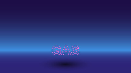 Neon gas text symbol on a gradient blue background. The isolated symbol is located in the bottom center. Gradient blue with light blue skyline