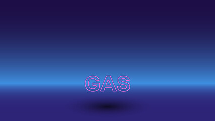 Neon gas text symbol on a gradient blue background. The isolated symbol is located in the bottom center. Gradient blue with light blue skyline