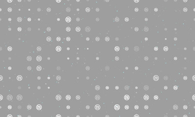 Seamless background pattern of evenly spaced white no photo symbols of different sizes and opacity. Vector illustration on gray background with stars