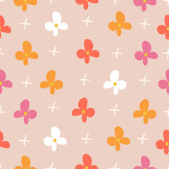 Hippie flowers seamless pattern. Floral background. 70s aesthetic.