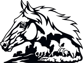Horse, Herd Of Horses - Wildlife Stencils - Horse Silhouette, Wildlife clipart isolated on white