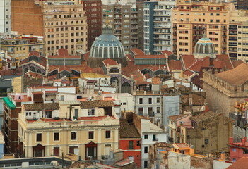 Fototapeta na wymiar View of Mercat Central from the tower Miguelete of Valencia Cathedral,Spain,Europe 