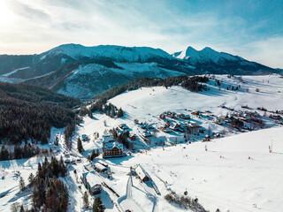 Aerial view of Bachledova dolina in the village of Zdiar in Slovakia